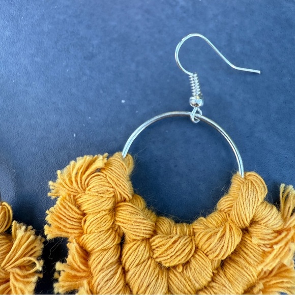 Macrame Golden Yellow Dangle Earrings - Picture 10 of 12